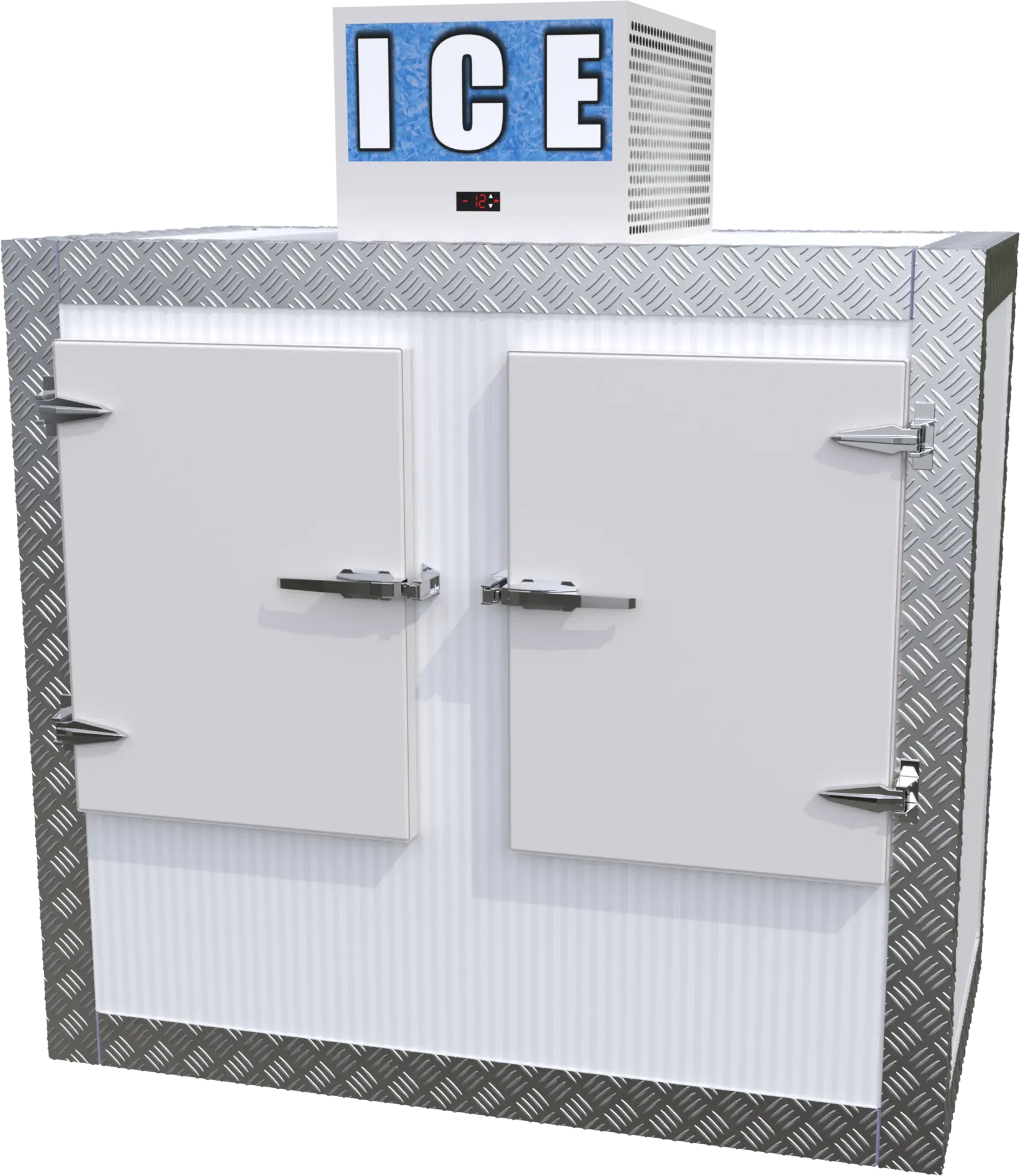 Medium 2448L ice storage box with checker-plate corners and ICE signage