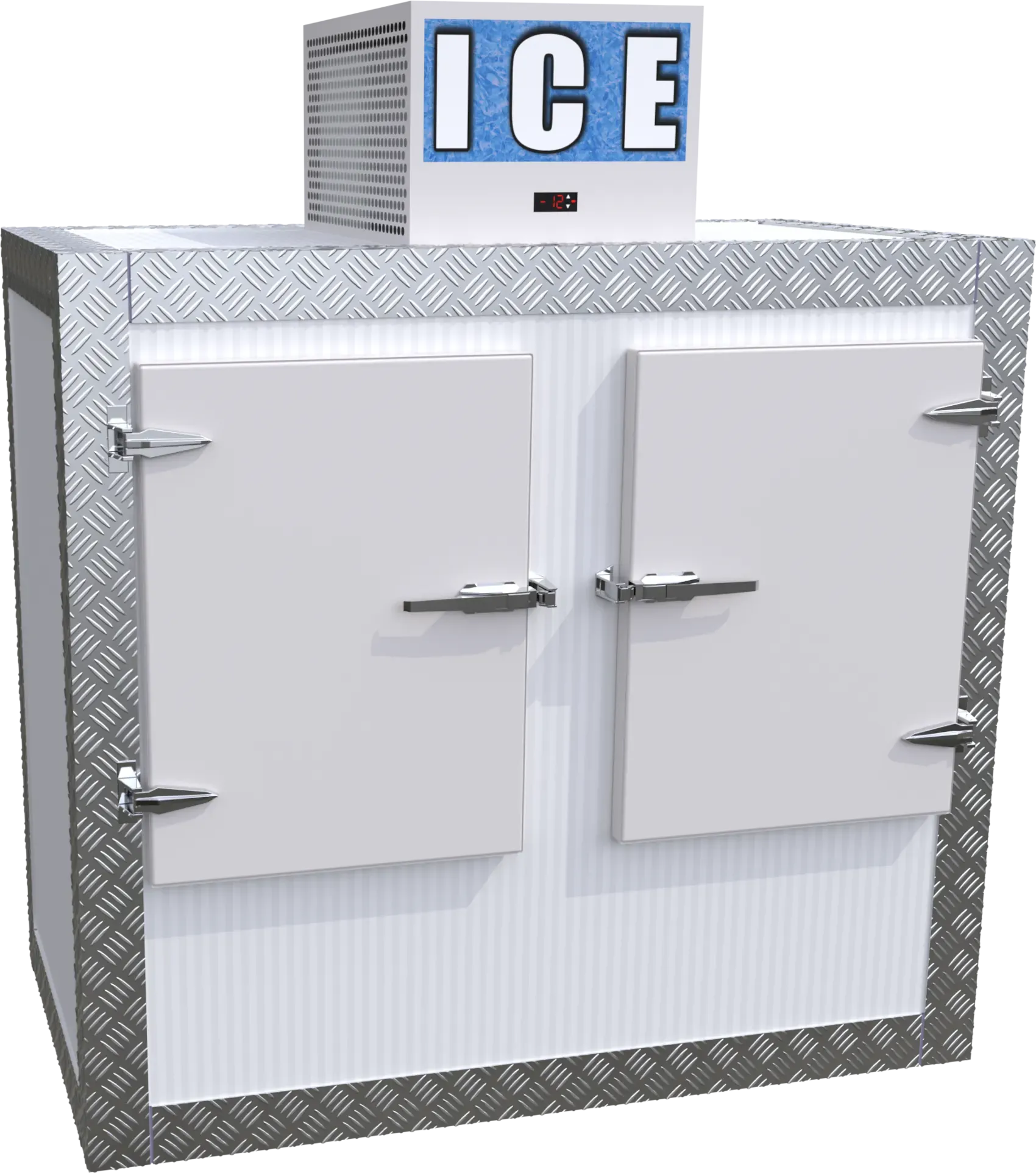 Medium 2448L ice storage box, twin solid doors, reverse angle